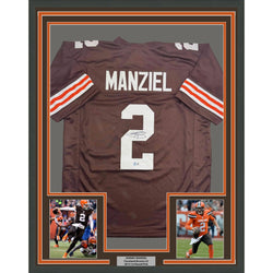 Framed Autographed/Signed Johnny Manziel 35x39 Cleveland Football Brown Jersey Beckett BAS COA