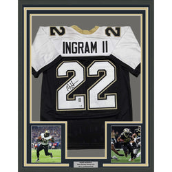 Framed Autographed/Signed Mark Ingram II 35x39 New Orleans Black Alternate Football Jersey JSA COA
