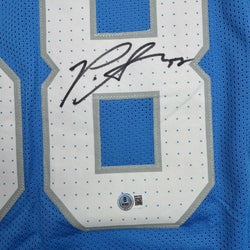 Framed Autographed/Signed Penei Sewell 35x39 Detroit Blue Current Football Jersey Beckett BAS COA