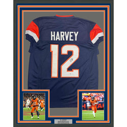 Framed Autographed/Signed R.J RJ Harvey 35x39 Denver Blue Football Jersey JSA COA