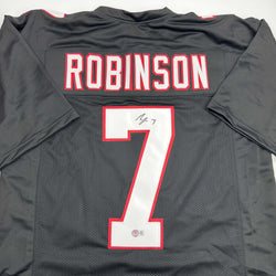 Autographed/Signed Bijan Robinson Atlanta Retro Black Football Jersey Beckett BAS COA