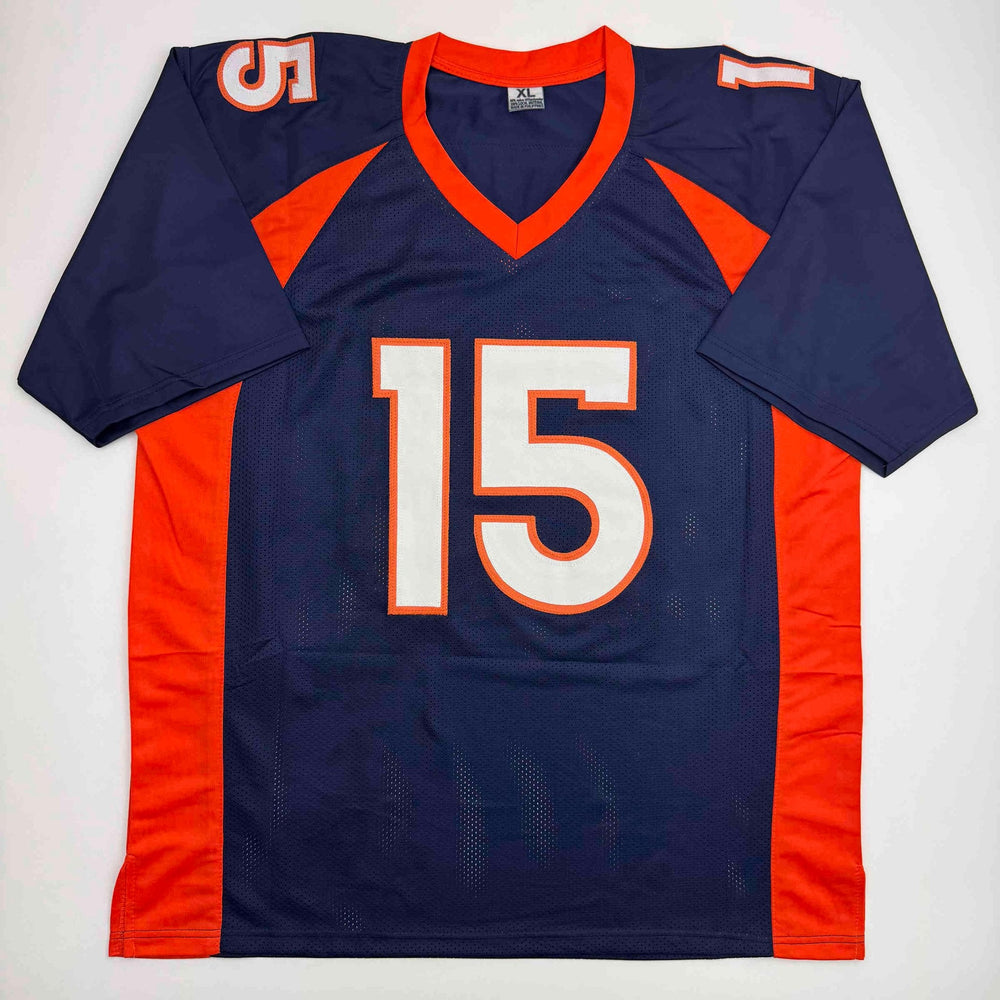Autographed/Signed Brandon Marshall Denver Blue Football Jersey Beckett BAS COA