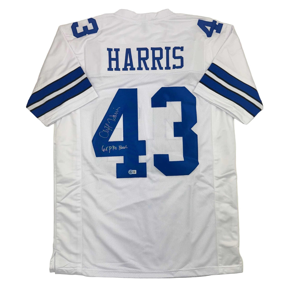 Autographed/Signed Cliff Harris Dallas White Football Jersey Beckett BAS COA