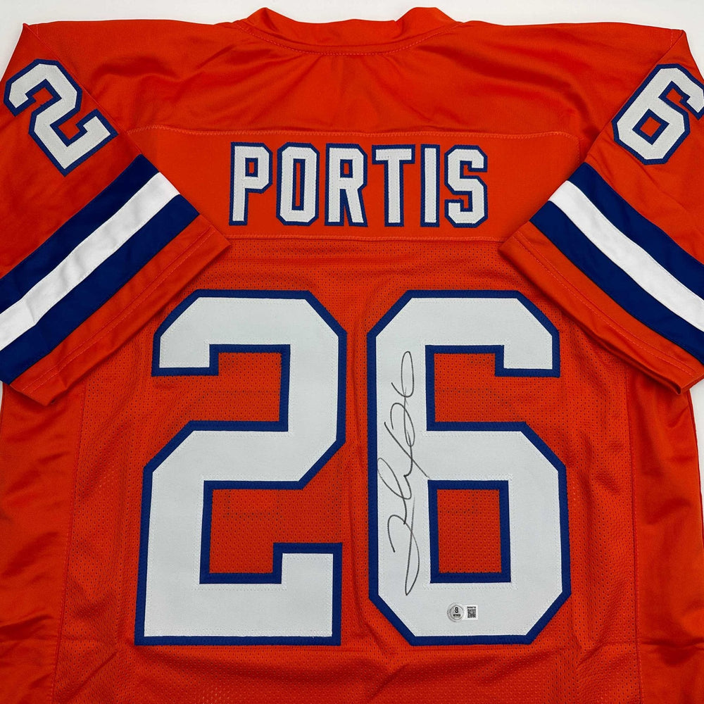 Autographed/Signed Clinton Portis Denver Retro Orange Football Jersey Beckett BAS COA