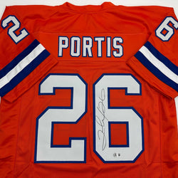 Autographed/Signed Clinton Portis Denver Retro Orange Football Jersey Beckett BAS COA