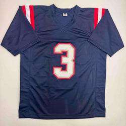 Autographed/Signed DeMario Douglas New England Blue Football Jersey Beckett BAS COA