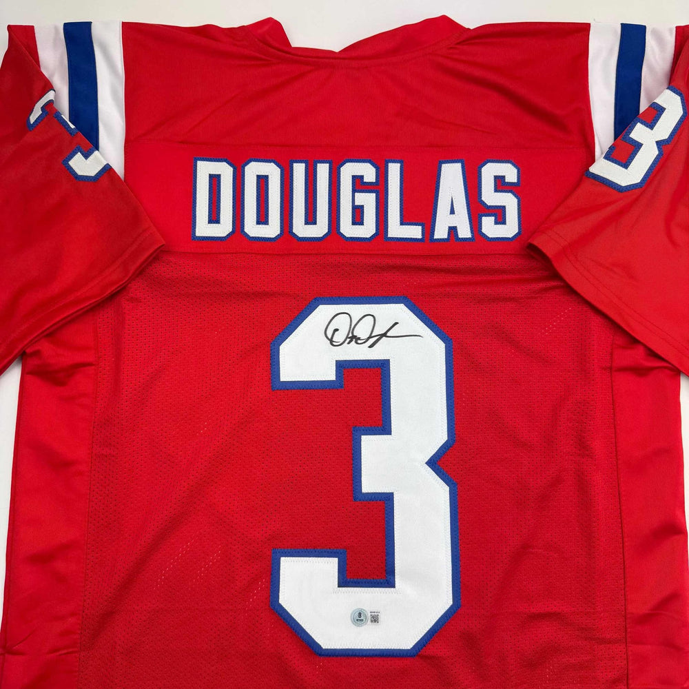 Autographed/Signed DeMario Douglas New England Red Football Jersey Beckett BAS COA
