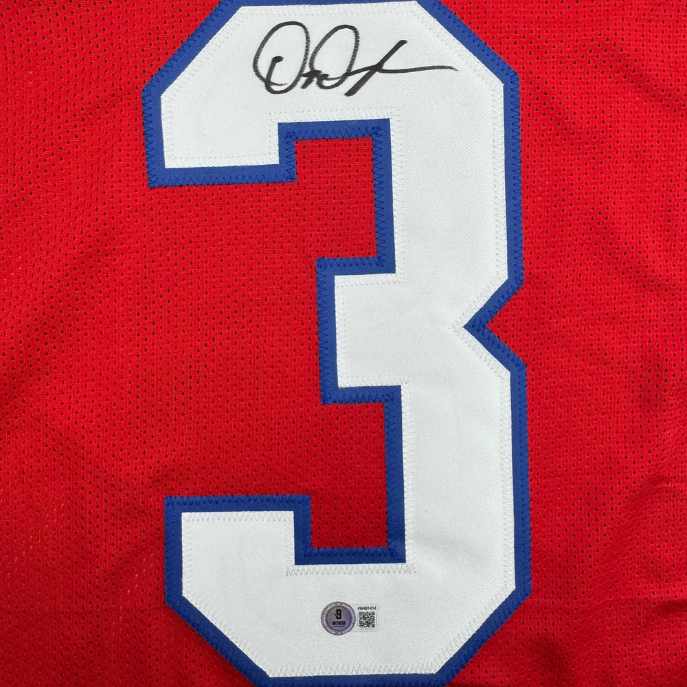 Autographed/Signed DeMario Douglas New England Red Football Jersey Beckett BAS COA