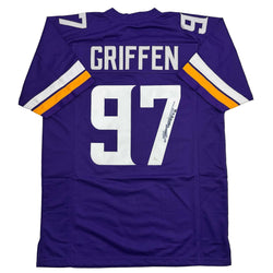 Autographed/Signed Everson Griffen Minnesota Purple Football Jersey JSA COA
