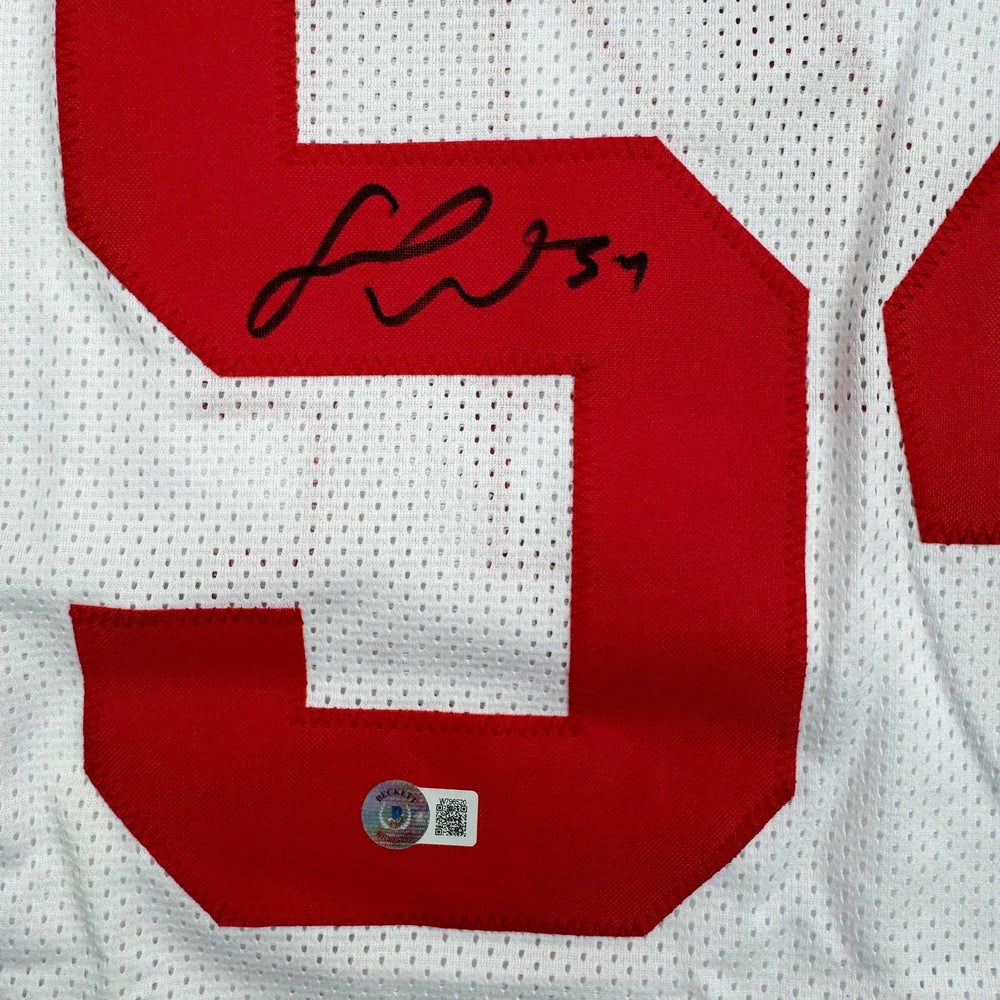 Autographed/Signed Fred Warner San Francisco White Football Jersey Beckett BAS COA