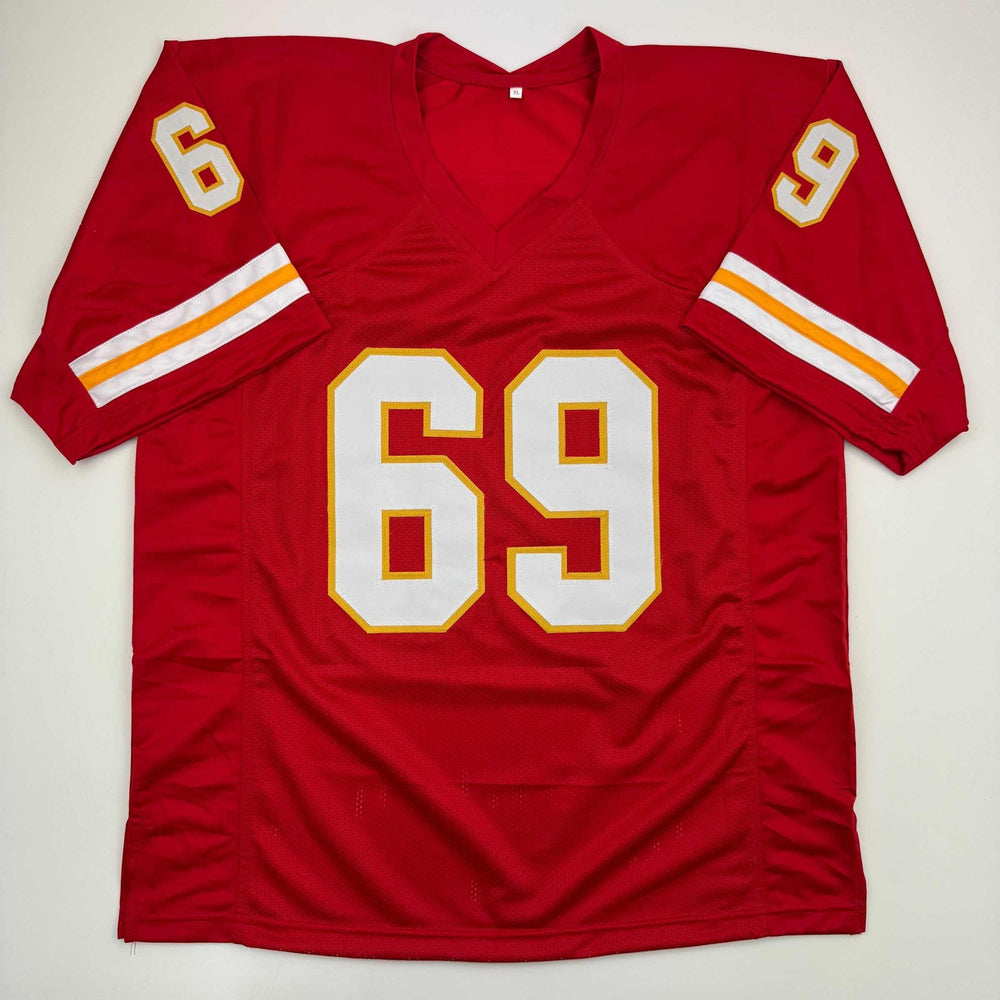 Autographed/Signed Jared Allen Kansas City Red Football Jersey Beckett BAS COA