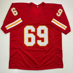 Autographed/Signed Jared Allen Kansas City Red Football Jersey Beckett BAS COA