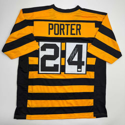 Autographed/Signed Joey Porter Jr. Pittsburgh Bumble Bee Football Jersey JSA COA