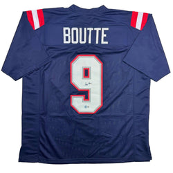 Autographed/Signed Kayshon Boutte New England Blue Football Jersey Beckett BAS COA