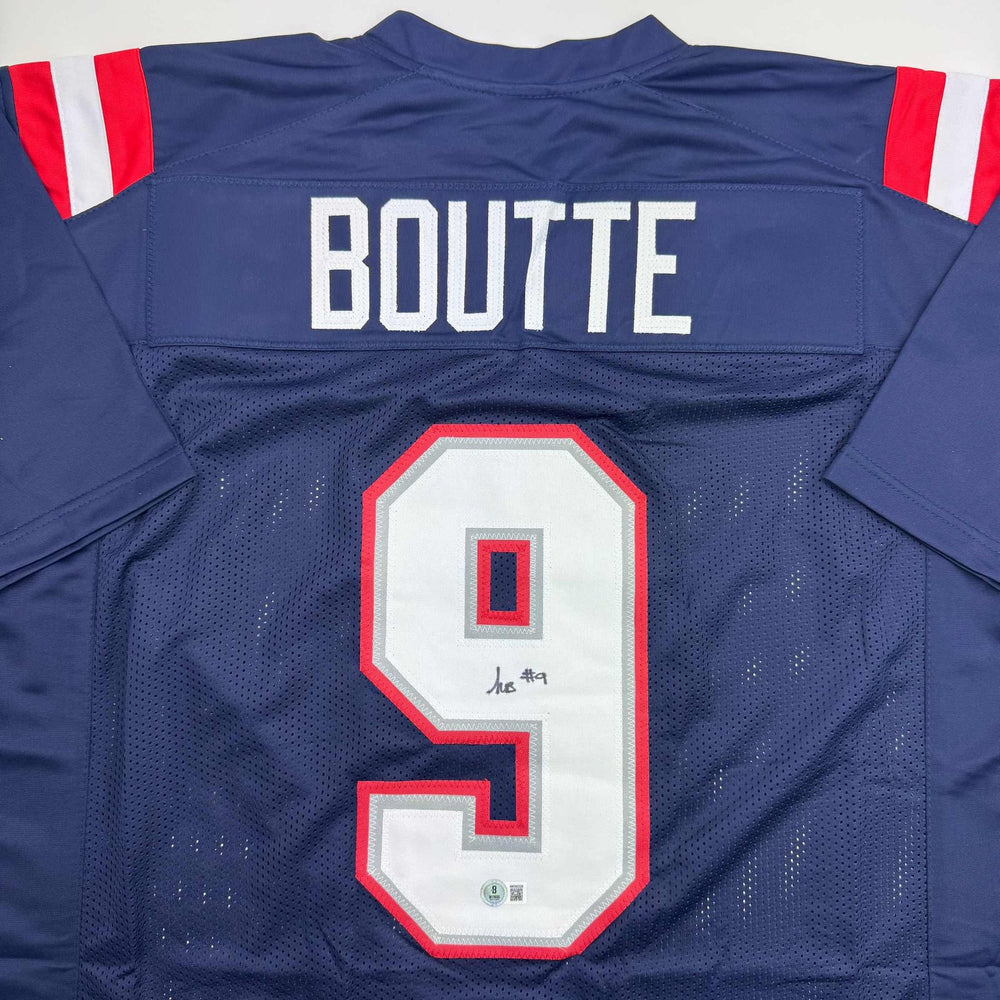 Autographed/Signed Kayshon Boutte New England Blue Football Jersey Beckett BAS COA
