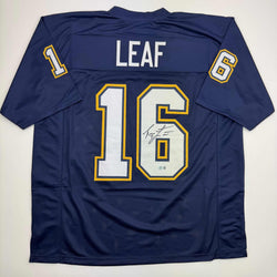 Autographed/Signed Ryan Leaf San Diego Dark Blue Football Jersey Beckett BAS COA