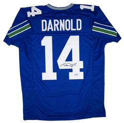 Autographed/Signed Sam Darnold Seattle Blue Retro Football Jersey Beckett BAS COA