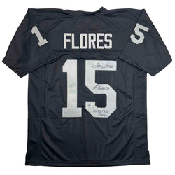 Autographed/Signed Tom Flores Las Vegas Oakland Black Football Jersey Beckett BAS COA