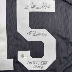 Autographed/Signed Tom Flores Las Vegas Oakland Black Football Jersey Beckett BAS COA