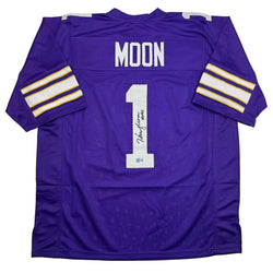 Autographed/Signed Warren Moon HOF 06 Minnesota Purple Football Jersey Beckett BAS COA