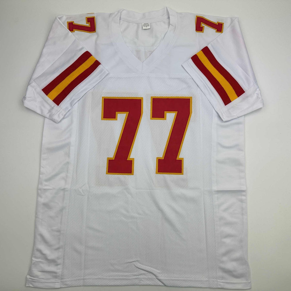 Autographed/Signed Willie Roaf HOF 2012 Kansas City White Football Jersey Beckett BAS COA