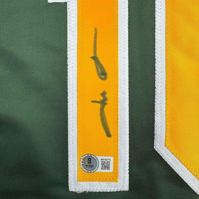 Framed Autographed/Signed Jason Giambi 35x39 Oakland Green Baseball Jersey Beckett BAS COA