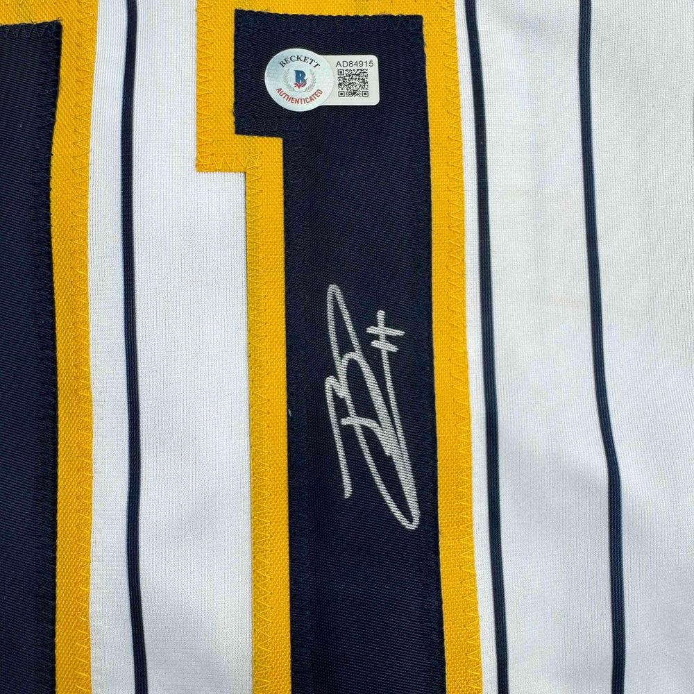 Autographed/Signed Jackson Chourio Milwaukee Pinstripe Baseball Jersey Beckett BAS COA