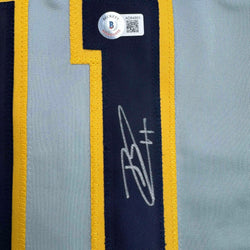 Autographed/Signed Jackson Chourio Milwaukee Grey Baseball Jersey Beckett BAS COA