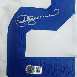 Framed Autographed/Signed Pedro Guerrero 35x39 Los Angeles LA White Baseball Jersey Beckett BAS COA