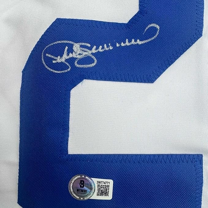 Framed Autographed/Signed Pedro Guerrero 35x39 Los Angeles LA White Baseball Jersey Beckett BAS COA
