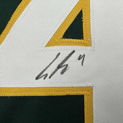Framed Autographed/Signed Lawrence Butler 35x39 Oakland Green Baseball Jersey Beckett BAS COA