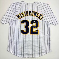 Autographed/Signed Jacob Misiorowski Milwaukee Pinstripe Baseball Jersey JSA COA