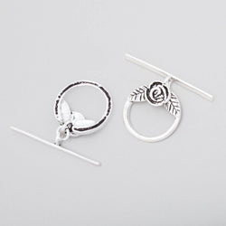 17mm Antiqued Sterling Silver Round Toggle Rose Design 1 piece (ONLINE ORDER ONLY)