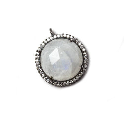 17mm Black Gold Bezel White CZ & Rainbow Moonstone Coin Pendant 1 pc