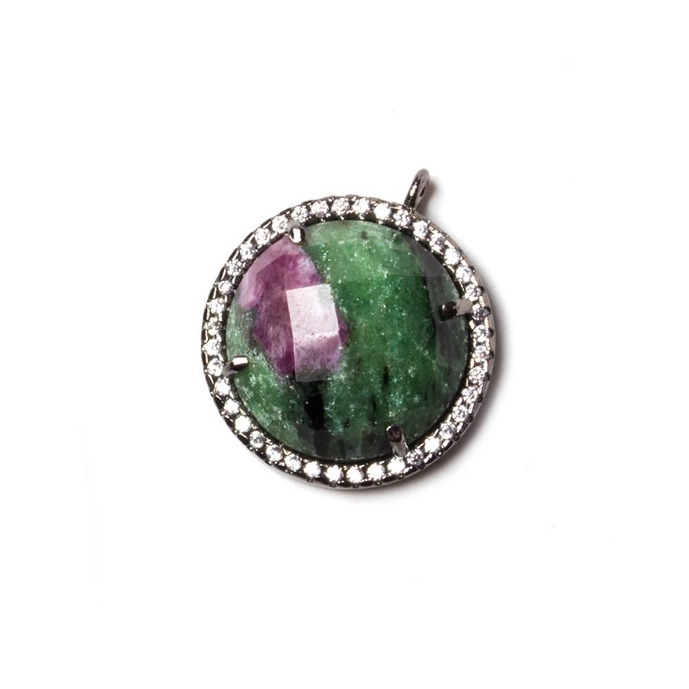 17mm Black Gold Bezel White CZ & Ruby in Zoisite Coin Pendant 1 pc (ONLINE ORDER ONLY)