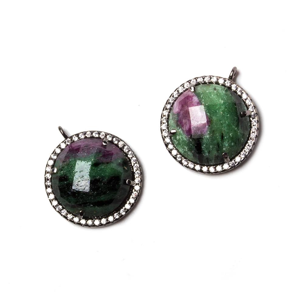 17mm Black Gold Bezel White CZ & Ruby in Zoisite Coin Pendant 1 pc (ONLINE ORDER ONLY)