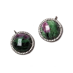 17mm Black Gold Bezel White CZ & Ruby in Zoisite Coin Pendant 1 pc (ONLINE ORDER ONLY)