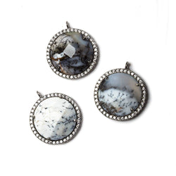 17mm Black Gold Bezeled White CZ & Dendritic Opal Coin Pendant 1 pc (ONLINE ORDER ONLY)