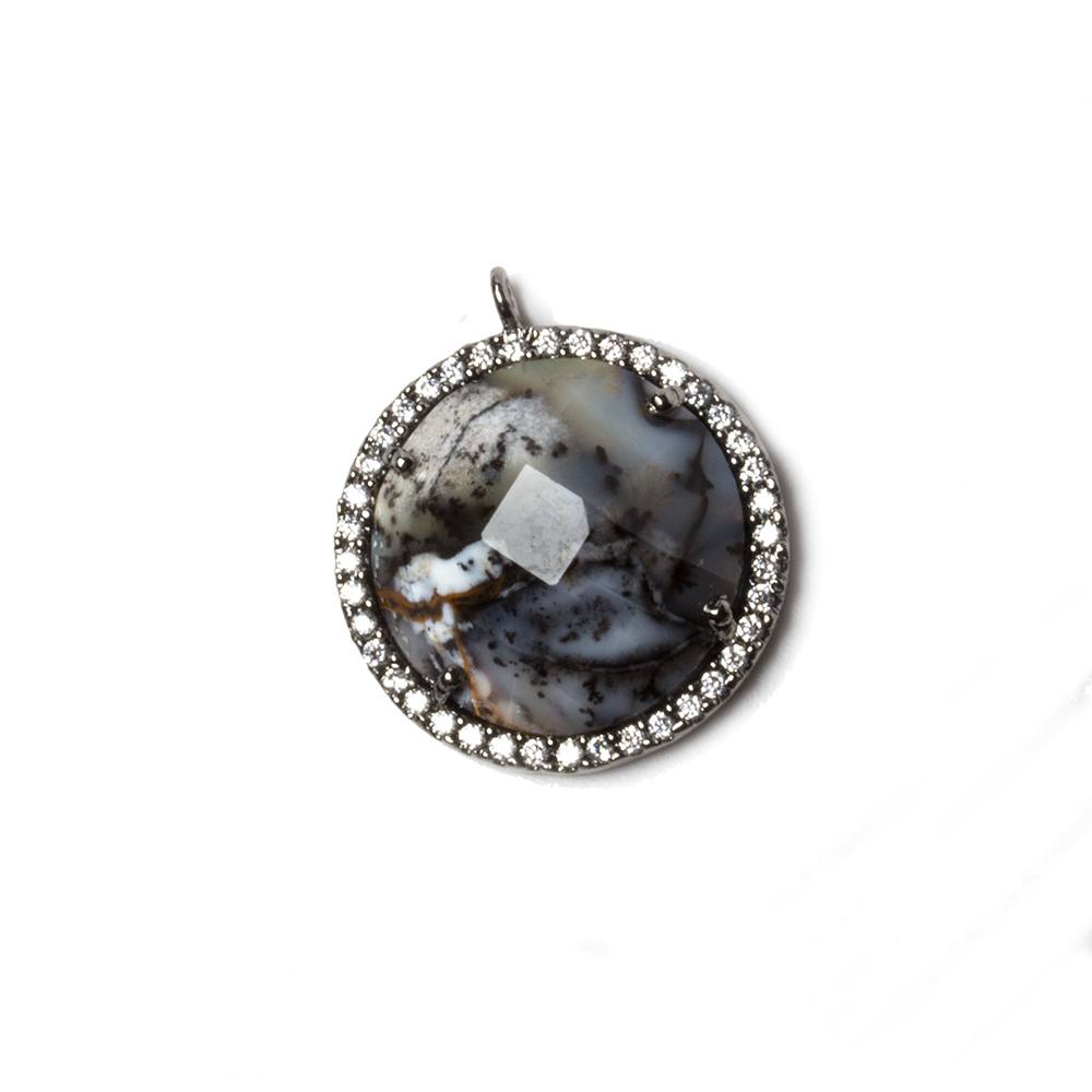 17mm Black Gold Bezeled White CZ & Dendritic Opal Coin Pendant 1 pc (ONLINE ORDER ONLY)