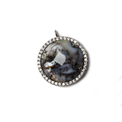 17mm Black Gold Bezeled White CZ & Dendritic Opal Coin Pendant 1 pc (ONLINE ORDER ONLY)