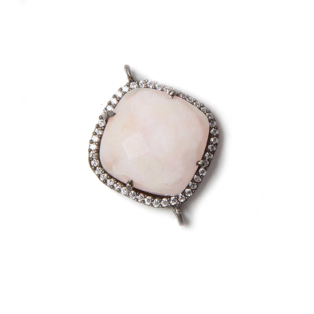 17mm Black Gold Bezeled White CZ & Pink Opal Pillow Connector 1 pc (ONLINE ORDER ONLY)