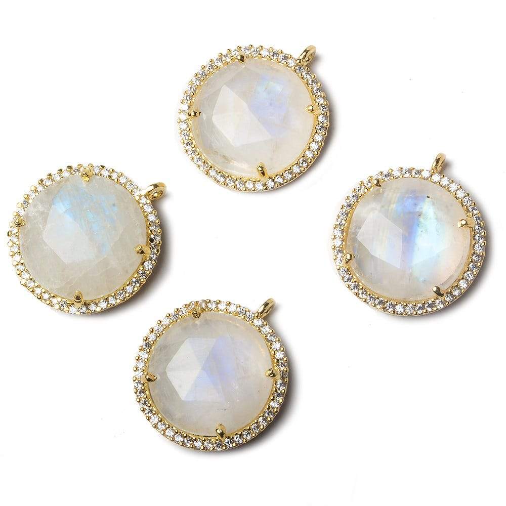 17mm Vermeil Bezel CZ and Rainbow Moonstone Coin Pendant 1 focal bead (ONLINE ORDER ONLY)
