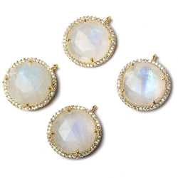 17mm Vermeil Bezel CZ and Rainbow Moonstone Coin Pendant 1 focal bead (ONLINE ORDER ONLY)