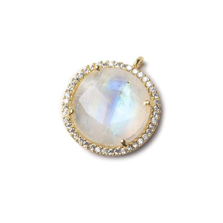 17mm Vermeil Bezel CZ and Rainbow Moonstone Coin Pendant 1 focal bead (ONLINE ORDER ONLY)