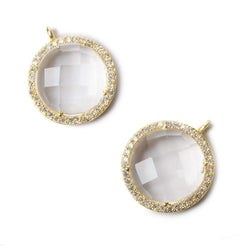 17mm Vermeil Bezel CZ and Crystal Quartz Coin Pendant 1 focal bead (ONLINE ORDER ONLY)