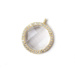 17mm Vermeil Bezel CZ and Crystal Quartz Coin Pendant 1 focal bead (ONLINE ORDER ONLY)