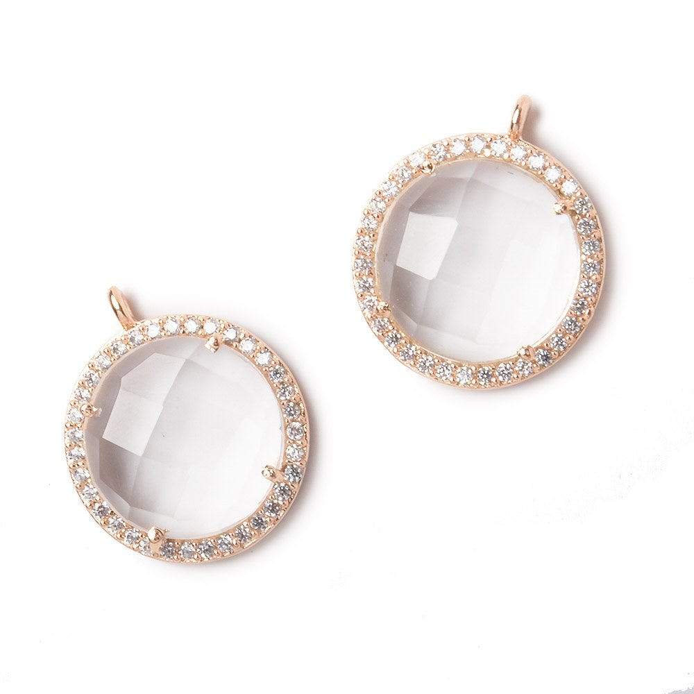17mm Rose Gold Bezel White CZ and Crystal Quartz Coin Pendant 1 focal bead (ONLINE ORDER ONLY)