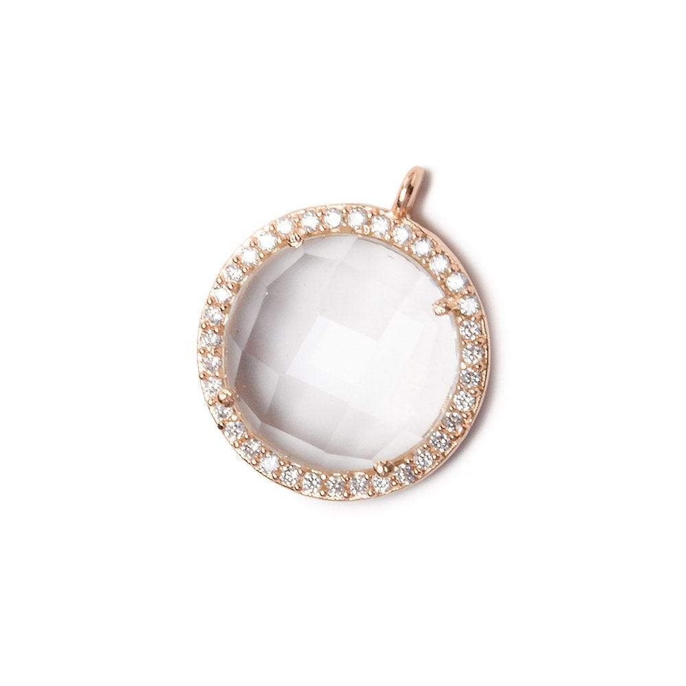 17mm Rose Gold Bezel White CZ and Crystal Quartz Coin Pendant 1 focal bead (ONLINE ORDER ONLY)