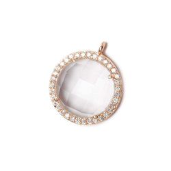 17mm Rose Gold Bezel White CZ and Crystal Quartz Coin Pendant 1 focal bead (ONLINE ORDER ONLY)