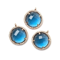 17mm Rose Gold CZ Bezel & London Blue Quartz faceted coin Pendant 1 piece (ONLINE ORDER ONLY)